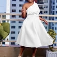 thumbnail image 3 of AURA Plus Size Women Off Shoulder High Waist Pleated A Line Midi Banquet Party Dress, 3 of 9