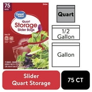 Great Value Fresh Seal Slider Zipper Bags, Quart Storage, 75 Count