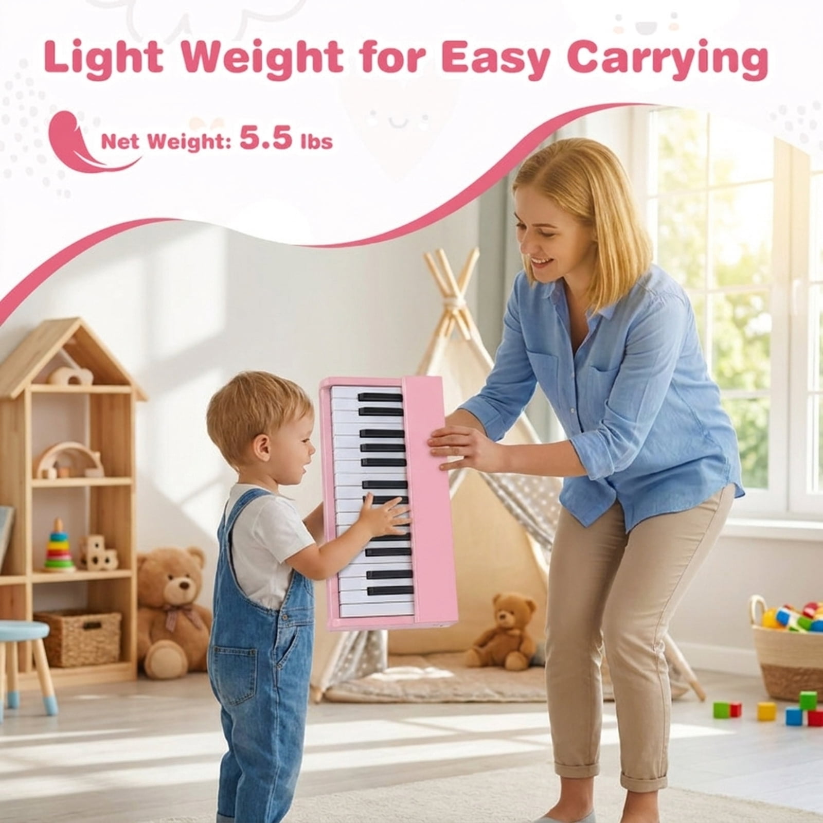 Redsmile 30-Key Kids Piano Keyboard with Music Stand and ASTM-Certified Design for Toddlers and Beginners, Pink