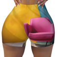 thumbnail image 2 of Haiem Bright Pink Chair No Front Seam Biker Shorts for Women Yoga Workout Gym Bike Shorts with Tummy Control Moisture-Wicking-Medium, 2 of 9
