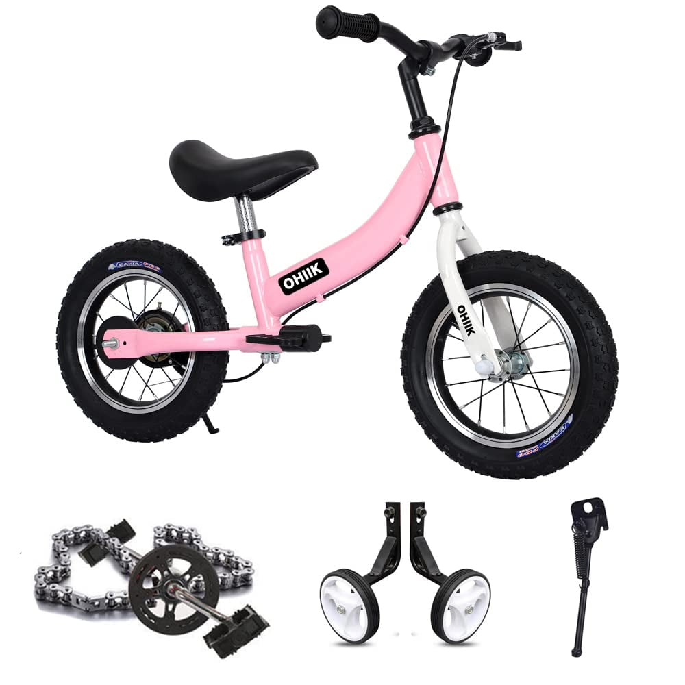 Balance Bike 2 in 1 for Kids 2 3 4 5 6 7 Years Old Balance to Pedals Bike 12 14 16 inch Kids Bike with Pedal kit Training Wheels Brakes Pink 14 inch Walmart