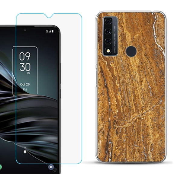 Slim-Fit Fashion Phone Case for TCL 20 XE, with Tempered Glass Screen Protector, by OneToughShield ® - Marble / Earth