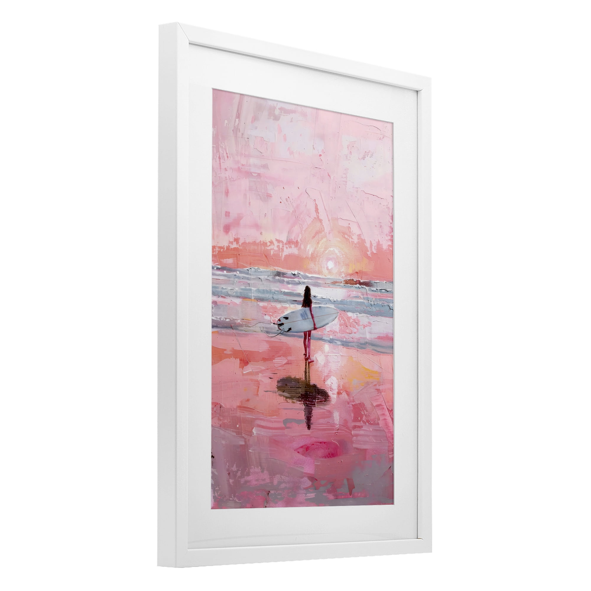 Stupell Industries Surfer at Pink Sunset White Framed Print Under Glass, design by Creative Studio