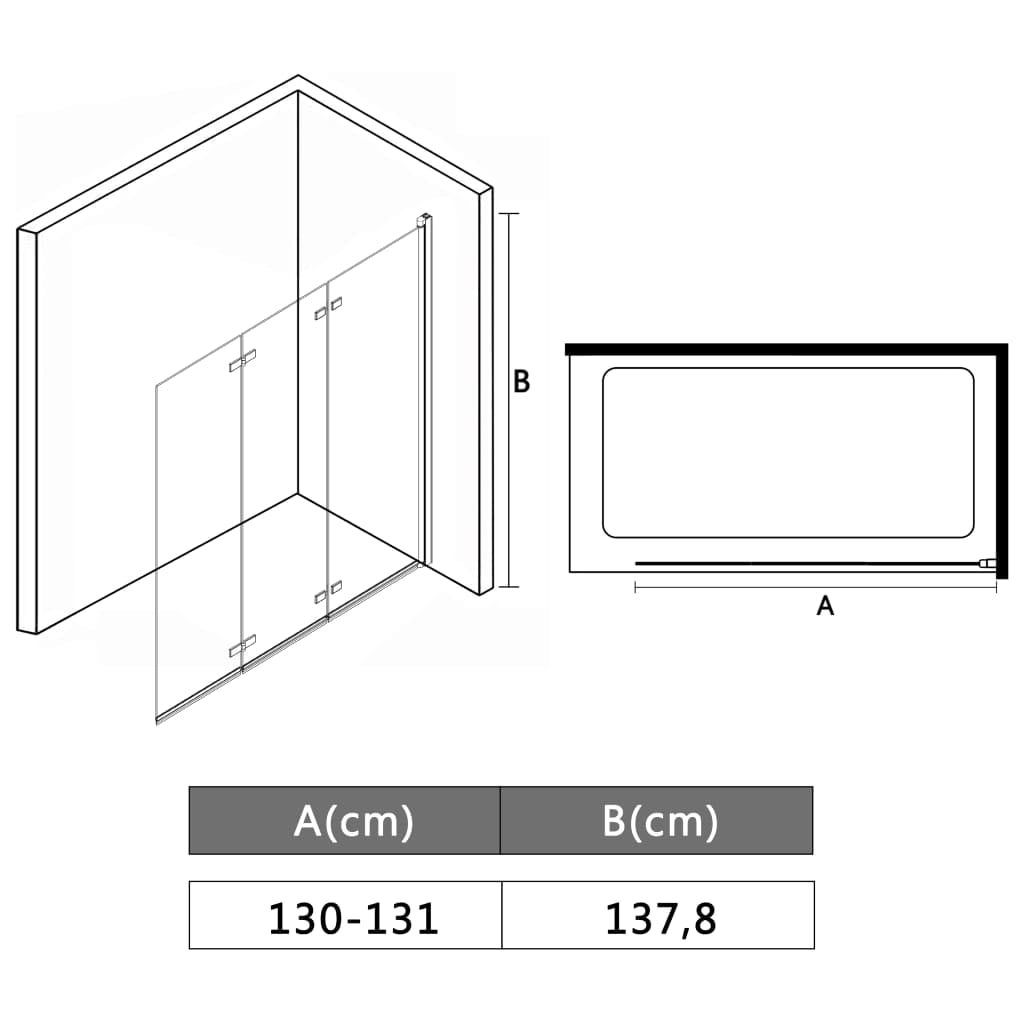 vidaXL Folding Shower Enclosure 3 Panels ESG 51.2"x54.3" 144679 