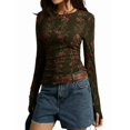 thumbnail image 3 of Women'S Floral Knitted Long Sleeve Crew Neck Going Out Slim Fit Tops Fall Outfits Trendy Clothes Green M, 3 of 9