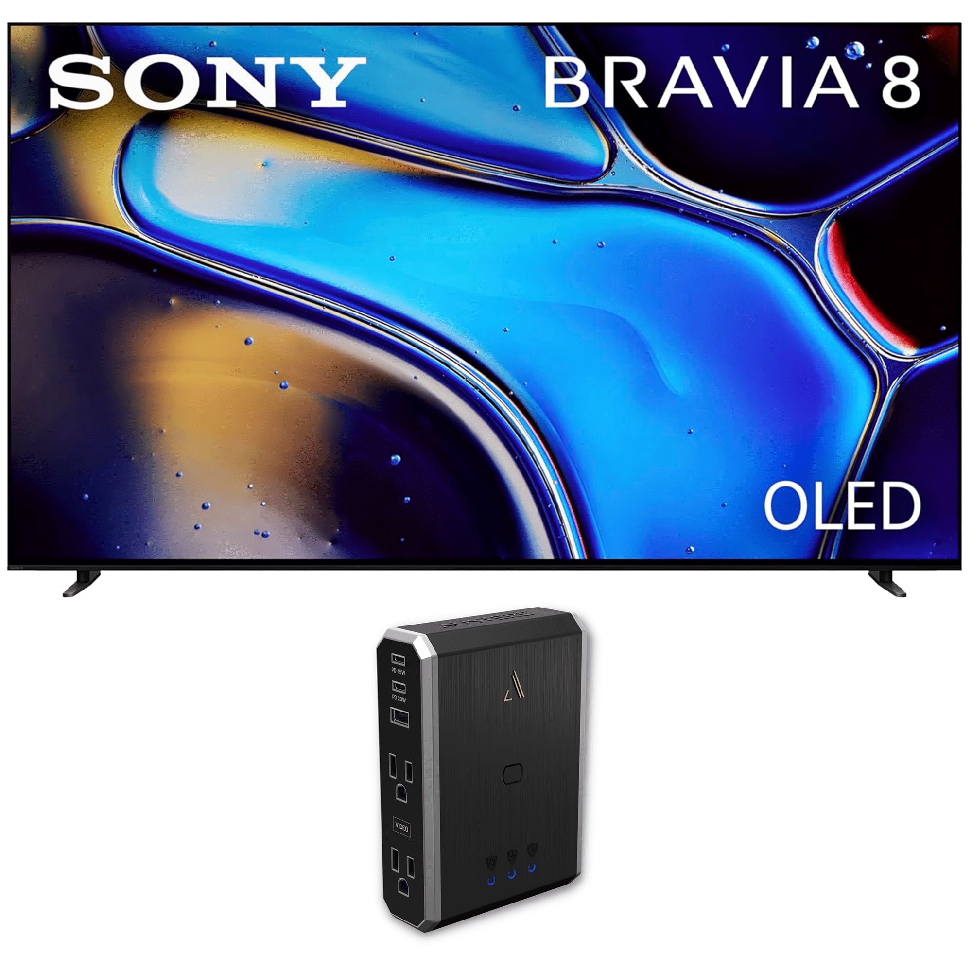 Sony K65XR80 65 Inch IMAX Enhanced Bravia OLED 4K HDR Google TV with an Austere 7S-PS4-US1 4-Outlet Power with Omniport USB (2024)