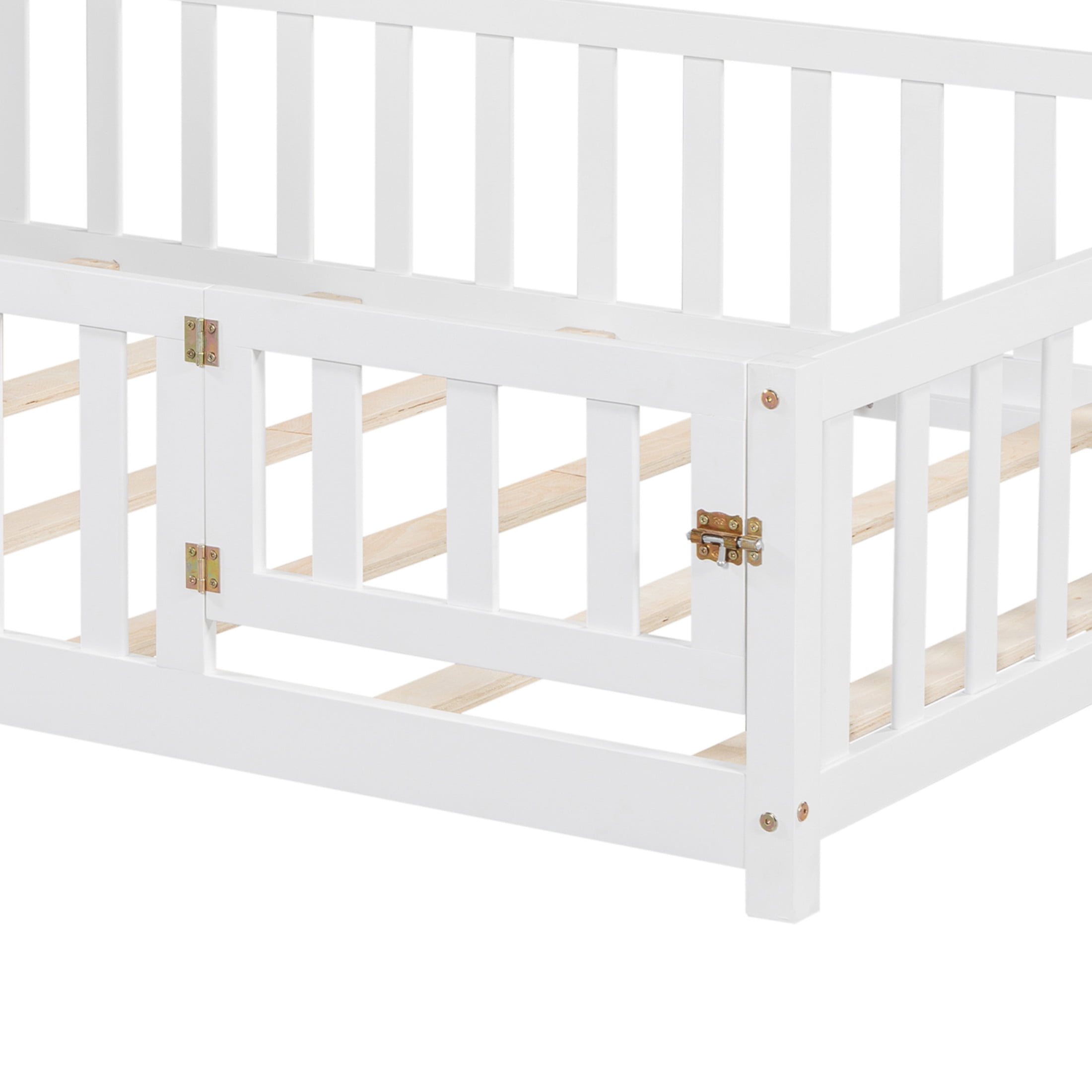 Noble House Tonya Full Montessori Floor Bed, Storage Headboard Bookcase & Chalkboard, Versatile Platform Beds, White