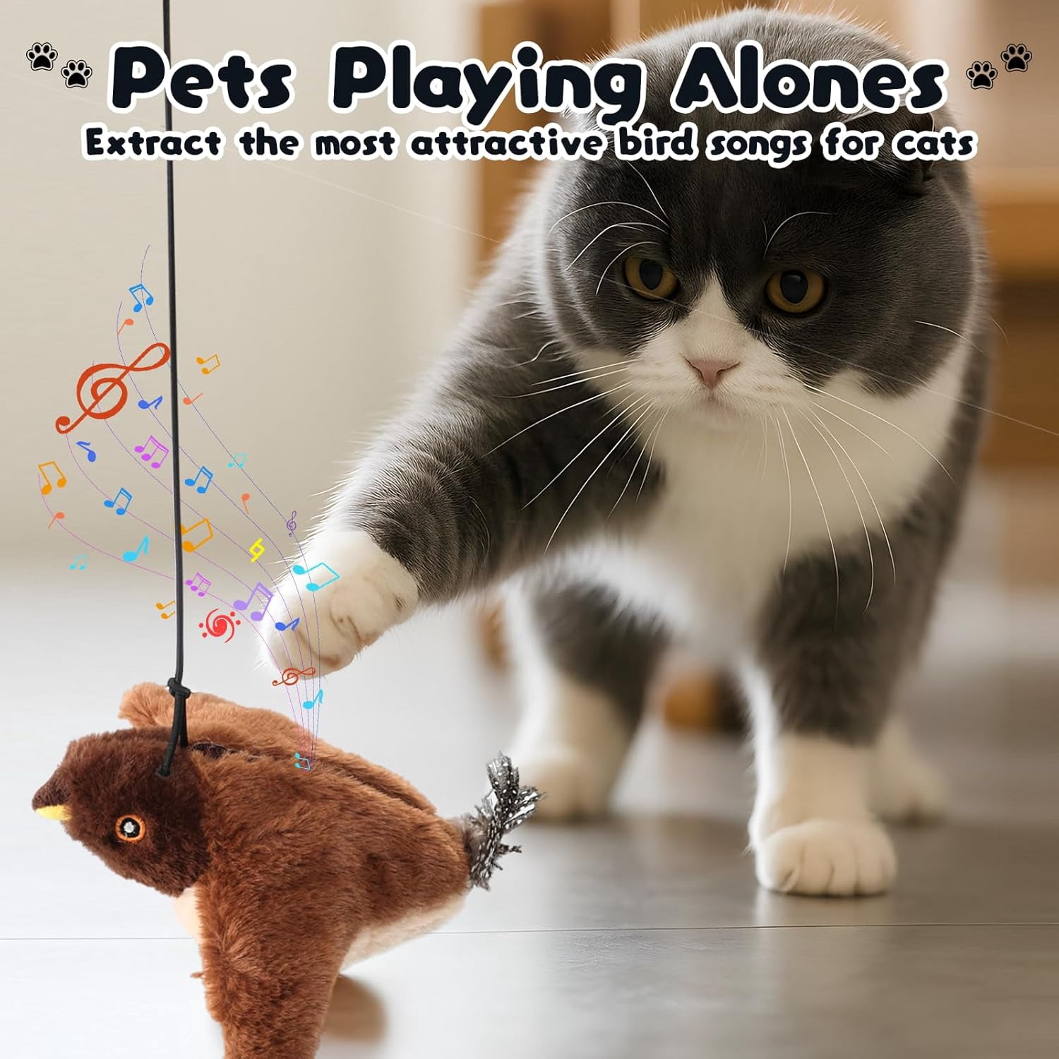 2026 New Interactive Chirping Bird Cat Toy, Flying Bird Cat Toy Stimulating Play for Bored Indoor Kittens Cats