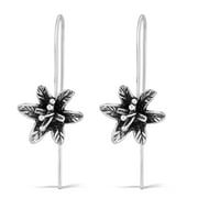 Captivating Hibiscus Flower Oxidized Sterling Silver Slide Through Earrings