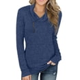 thumbnail image 2 of Jersey de manga larga de poliéster para mujer, camisa ajustada con cremallera en el cuello para otoño invierno, azul oscuro XL, 2 of 5