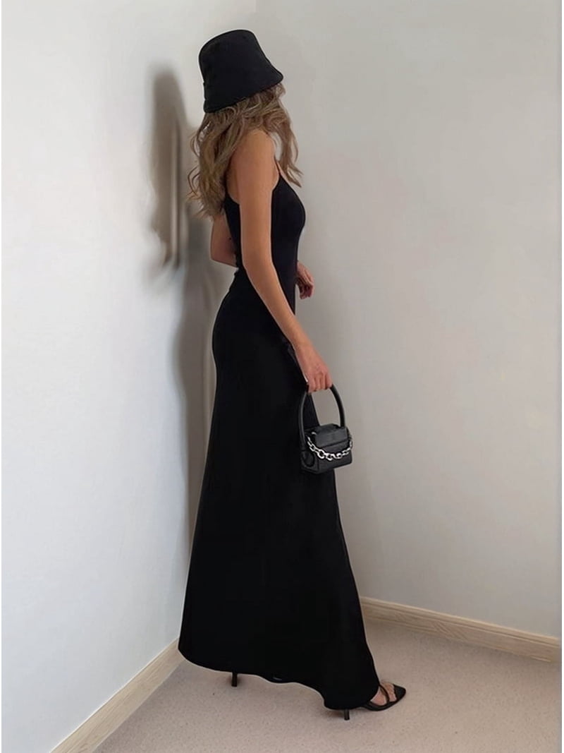 Women'S Basic Lounge Slip Long Dress Elegant Sleeveless Backless Ribbed  Bodycon Maxi Dresses Black XXL - Walmart.com
