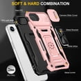 thumbnail image 4 of Heavy Duty Rugged Case for iPhone 16e, Case with Rotatable Ring Kickstand & Sliding Camera Cover, Support Magnetic Car Mount, Soft TPU Shockproof Hard PC Back Case - Rosegold, 4 of 7