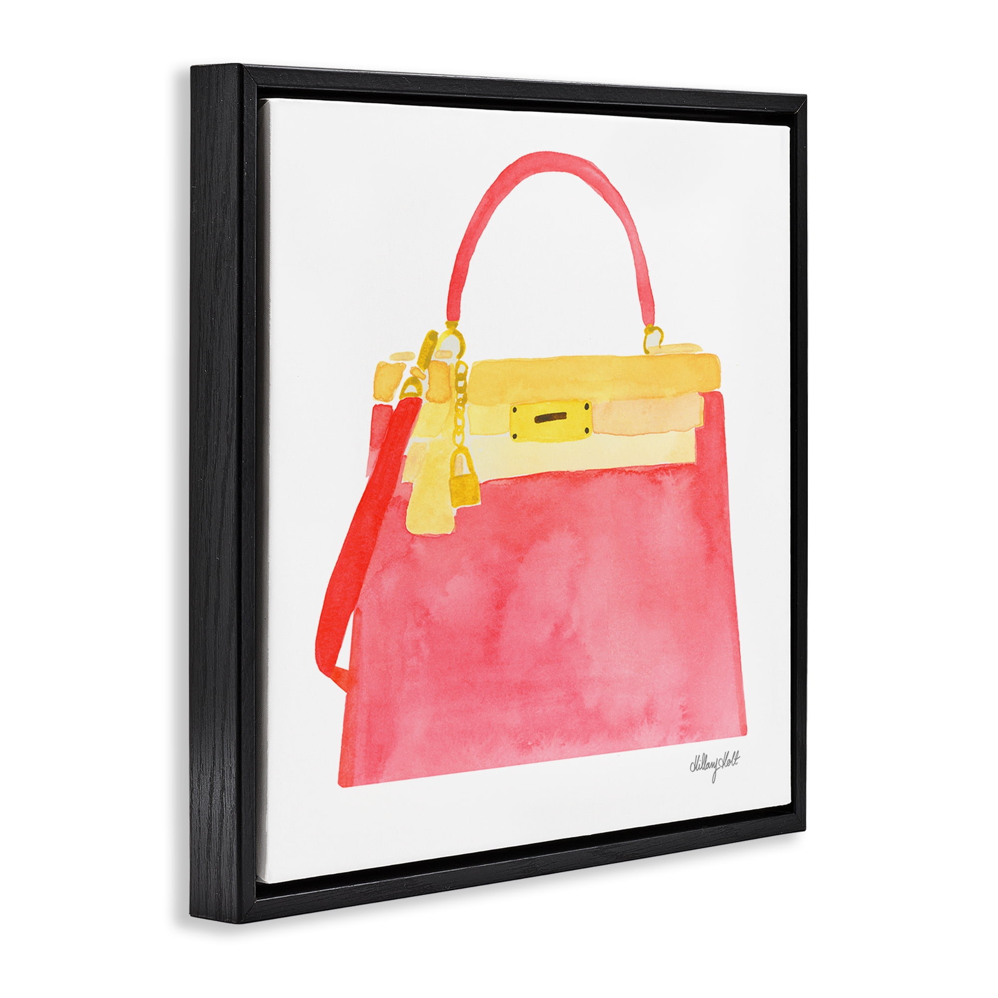 Stupell Industries Elegant Coral Handbag Black Framed Floater Canvas Wall Art, design by Hillary Holt