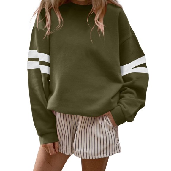 TOMVIGX Women Varsity Striped Sweatshirt Crewneck Fall Oversized Sweatshirts Long Sleeve Y2k Sweat Shirt Casual Loose Fit Game Day Shirts