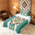 thumbnail image 3 of Manfei Tribal Geometric Aztec Twin Sheets, Southwest Bohemian Bedding, Teal and Mustard, Black Reversible 3-Piece1 Flat Sheet + 1 Fitted Sheet + 1 Pillowcase, 3 of 6