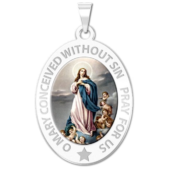 Picturesongold.Com Immaculate Conception Religious Medal Female Adult-1/2x2/3" Dime, Sterling Silver