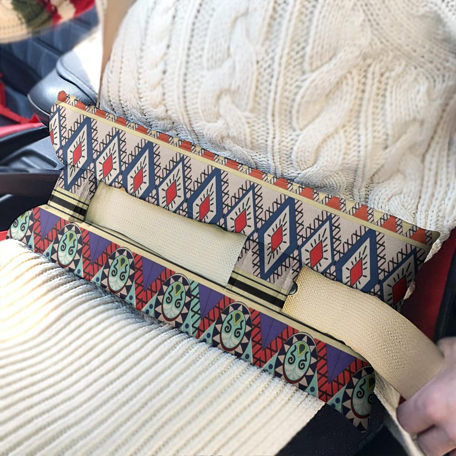 Boho Chic Seat Belt Pillow for Surgery Recovery - Mastectomy Cushion, Retro Geometric, Secure Fit
