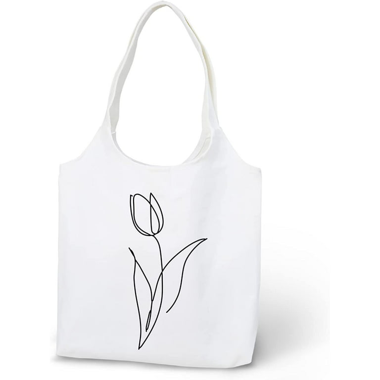 KIEKIECOO Cute Bag Aesthetic Personalized Custom Reusable Grocery Bags Floral Line Art Minimalist Shoulder Bag - Walmart.com