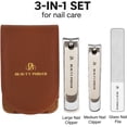 thumbnail image 4 of Beauty Power Nail Clippers Set for Men 3 in 1 - Stainless Steel Toenail and Fingernail Clippers with Glass File, Anti Splash, PU Leather Travel Case - Fathers Day Gift - Brown, 4 of 9
