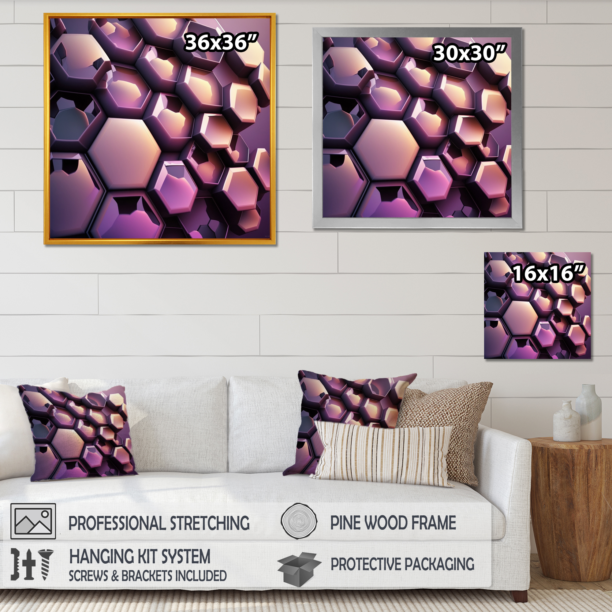 Designart Abstract Geomtric Purple II Canvas Wall Art