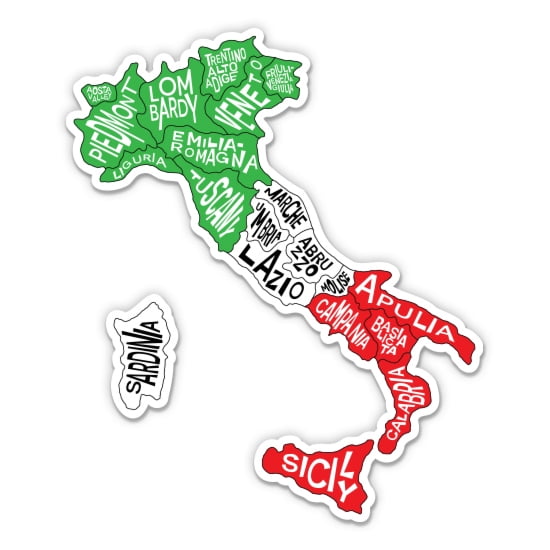 Italy Map Regions Flag - 3" Vinyl Sticker - For Car Laptop Water Bottle Phone - Waterproof Decal