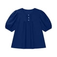 thumbnail image 4 of Craaazy Women Casual Round Neck Blouse, Solid Color Short Sleeve Puff Sleeve Top, Loose Fit Comfy Ruched Front Tee for Daily Wear Gifts, 4 of 5