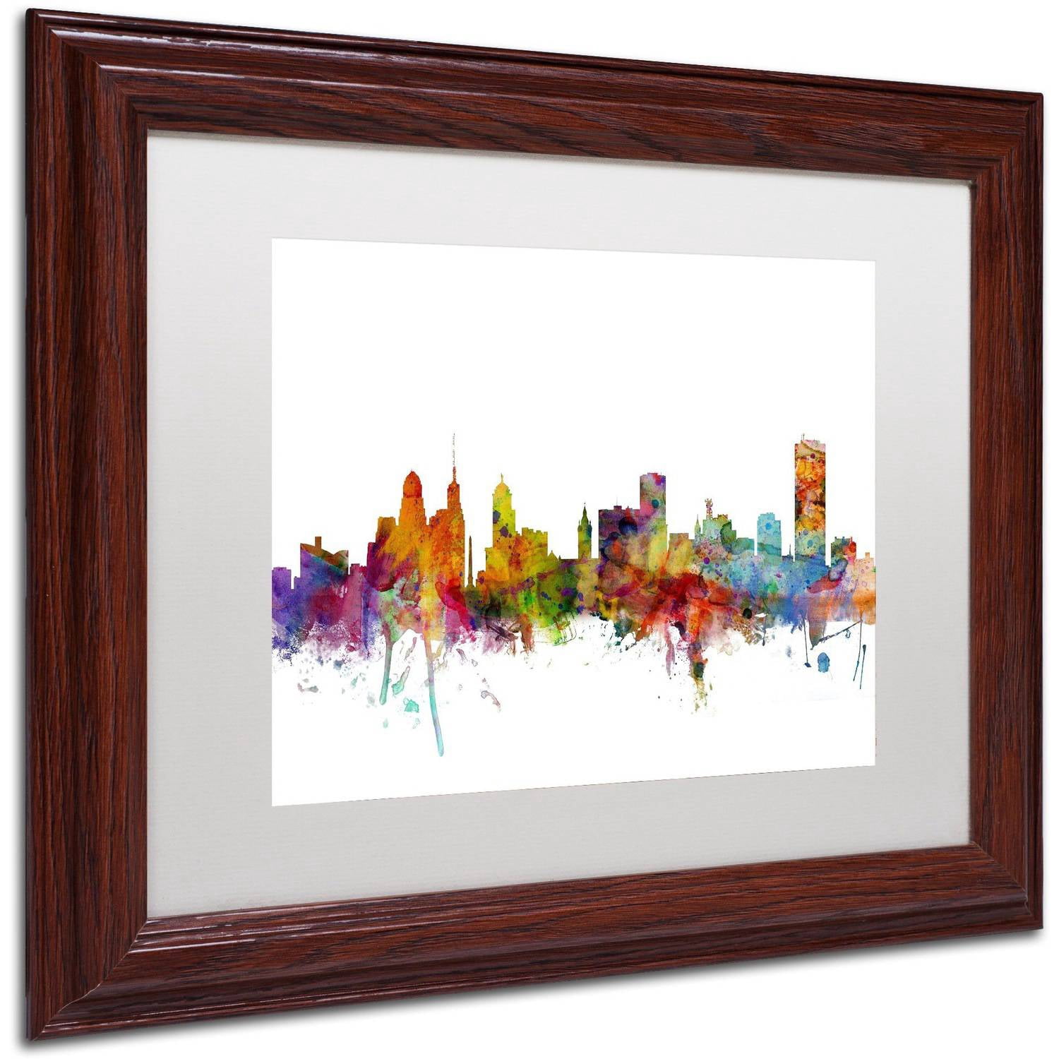 Trademark Fine Art 'Buffalo New York Skyline' Canvas Art by Michael Tompsett, White Matte, Wood Frame
