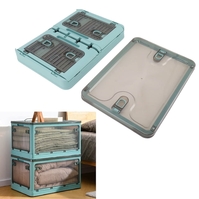 Storage Bins with Lids, Collapsible Storage Bins Stackable 5 Sided Door Opening Design Storage Cabinet Wardrobe Stackable Closet Organizer Foldable Box Trunk Car Organizer