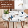 thumbnail image 4 of Blue Brown Diamond Round Tablecloth, Fitted Table Cover with Elastic for 55"-60" Round Tables, Modern Geometric Middle Century Table Cloth Outdoor Indoor Dinning Party Waterproof Tablecloths, 4 of 7
