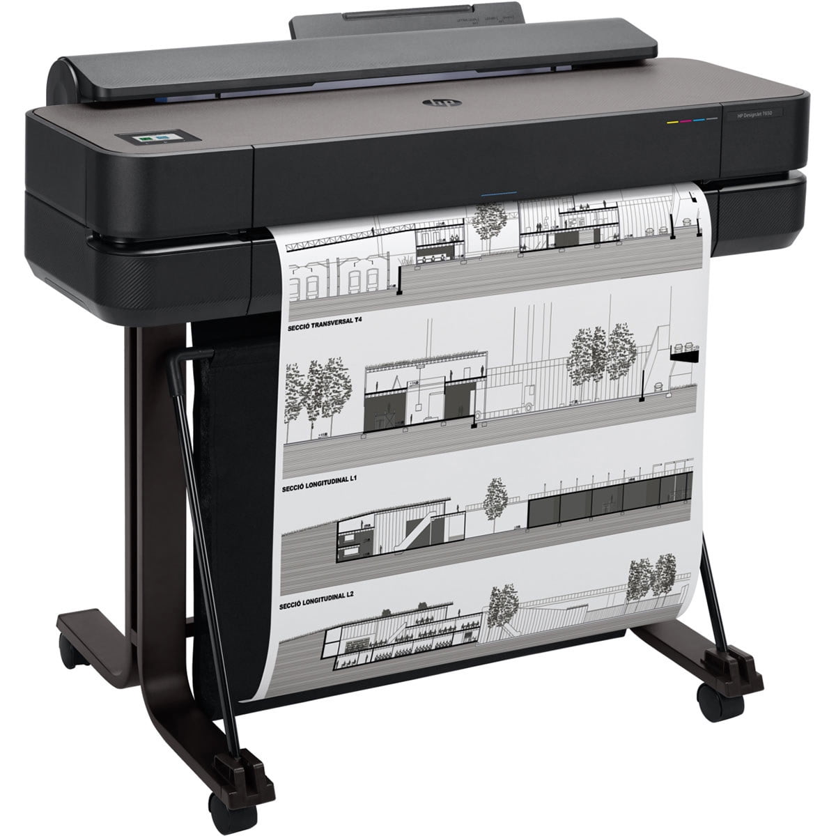 HP DesignJet T650 Large Format 24-inch Plotter Printer with Auto Sheet Feeder, Roll Cover, Media Bin & Stand. Includes 2-Year Onsite Warranty Support (5HB08T)