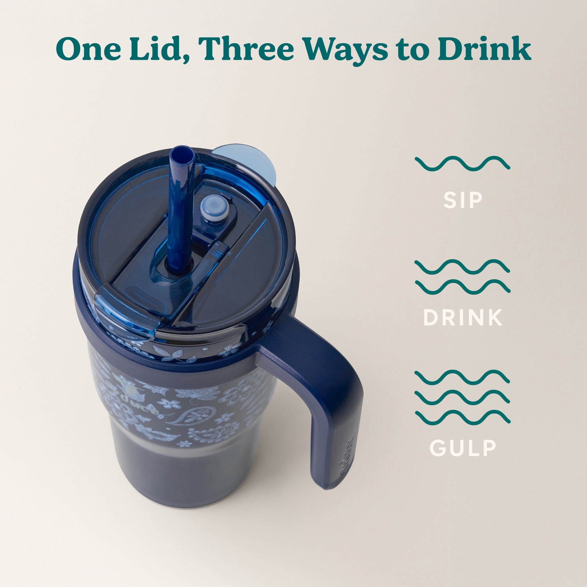 Reduce 24oz Cold1 Travel Mug with Straw and Straw Topper, Lid & Travel Handle, Insulated Stainless Steel, Embroidered Navy