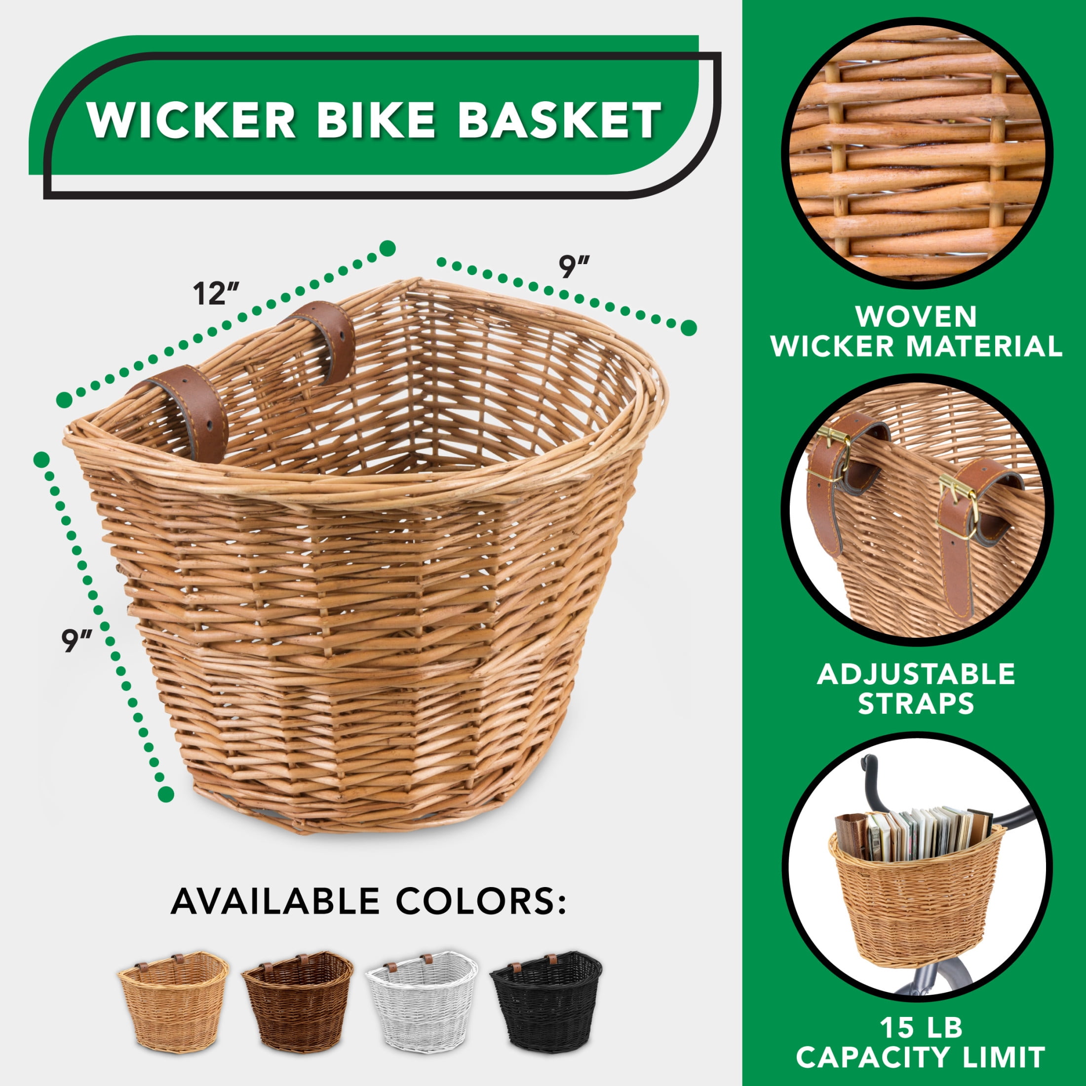 ProSource Style Front Handlebar Wicker Bike Bicycle Basket