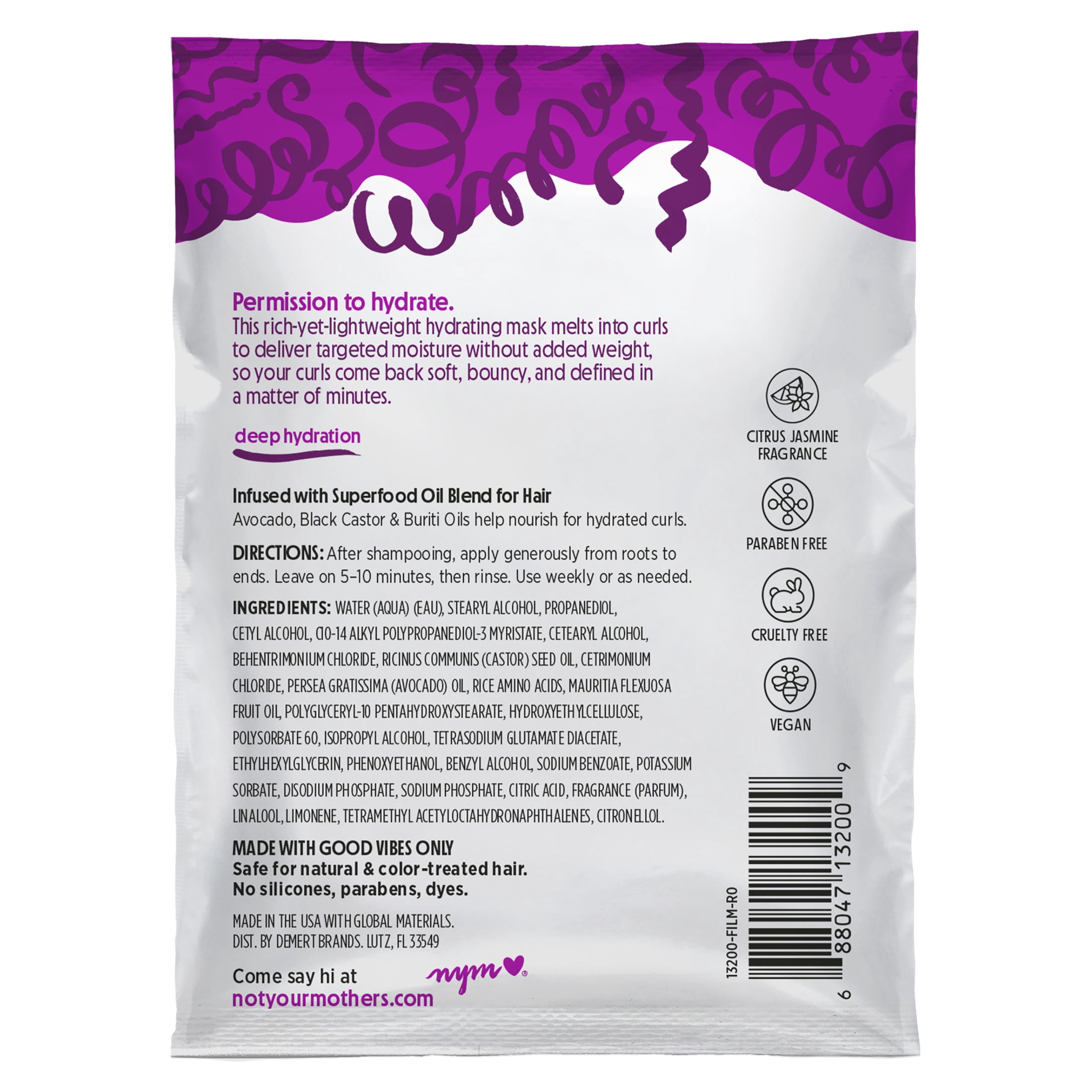 Not Your Mother's Curl Talk Hydration Hair Mask Sachet, On-The-Go Hydration, 1.75 oz