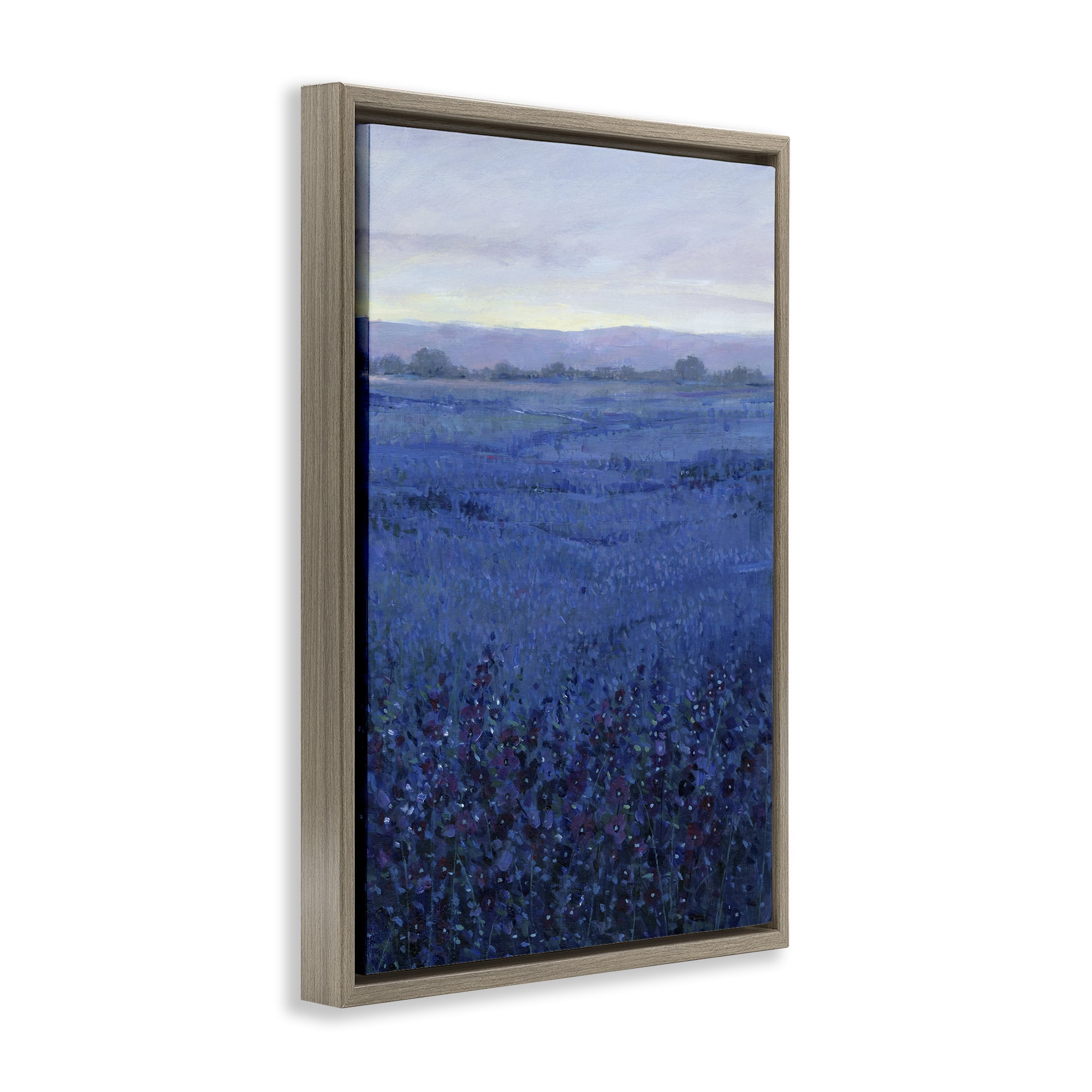 Stupell Industries Blue Country Fields Landscape Painting Brown Floater Framed Art Print Wall Art, 17 x 25