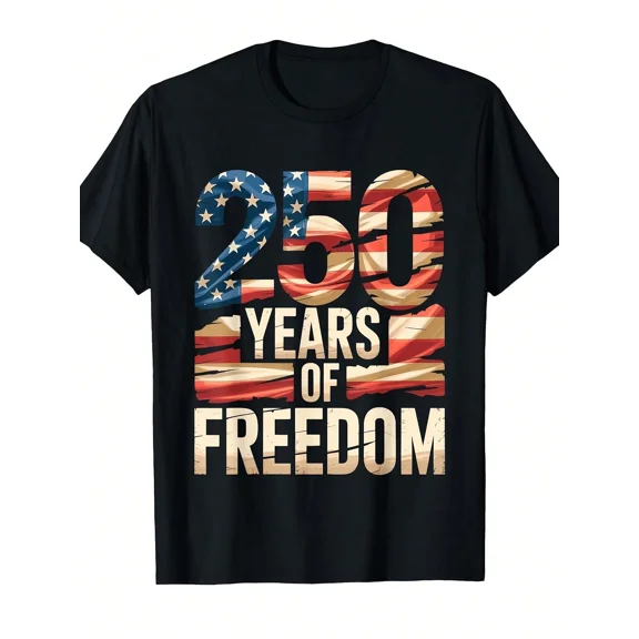 250 Years of Freedom Men's Patriotic Graphic T-Shirt American Flag USA 1776-2026 Tee