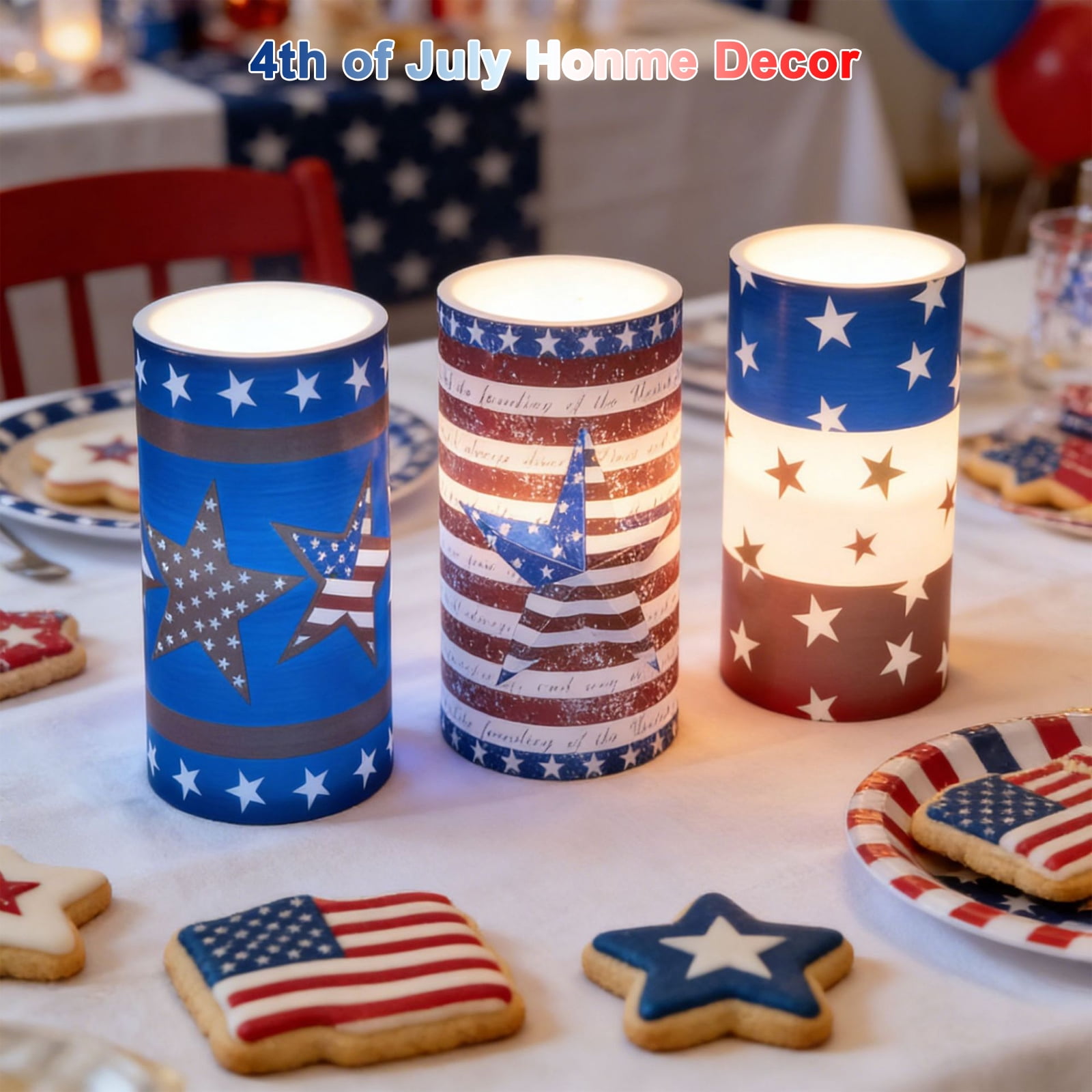 4th of July Flameless Candles, 12 Color Changing American Flag Star LED Candles with Remote & Timer, Flickering Patriotic Pillar Candles Battery Operated for Home Independence Day Decor