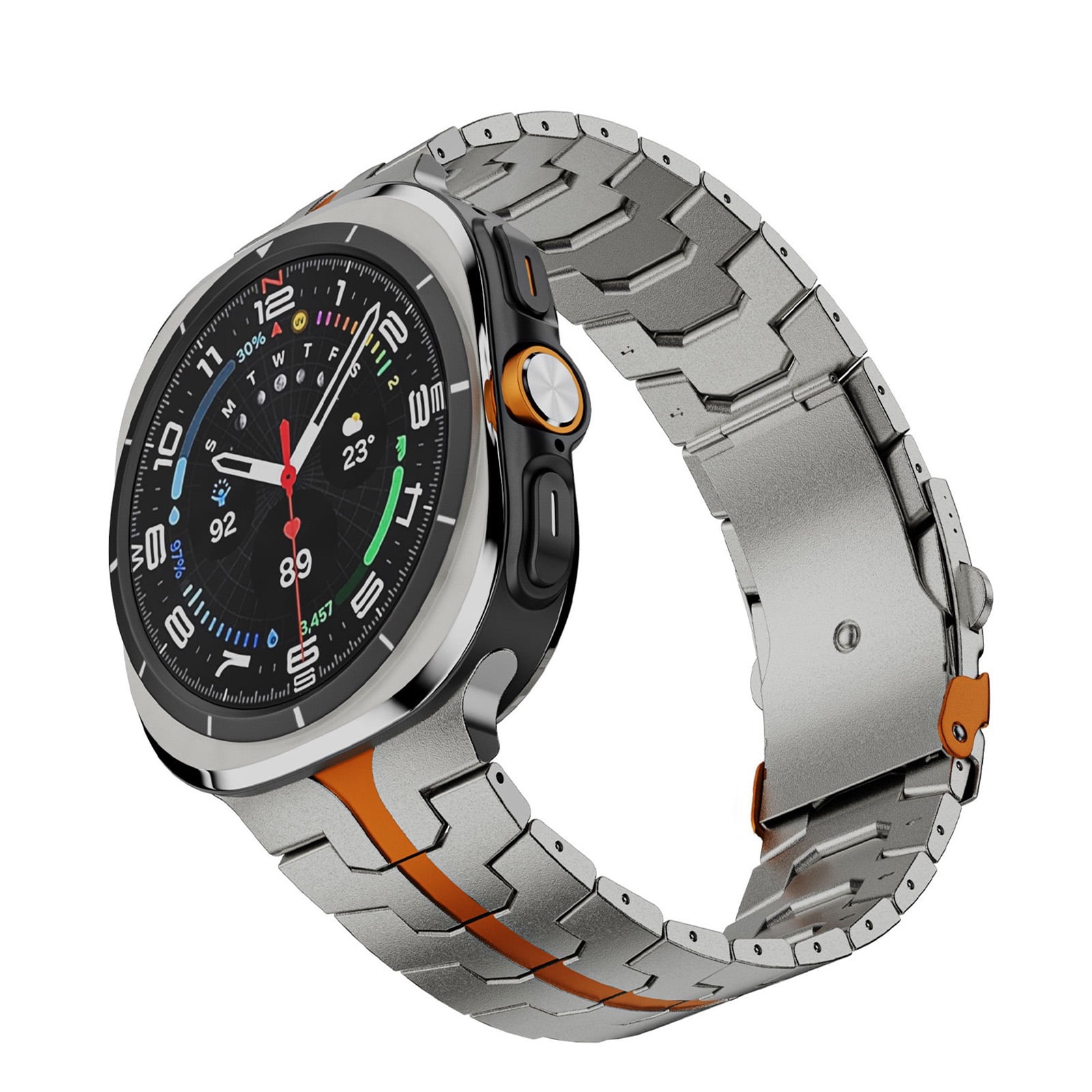 Band Compatible with Samsung Galaxy Watch 8/8 Classic 40mm 44mm, Titanium Metal Bands Strap with Stainless Steel Clasp for Women Men,Titanium Orange