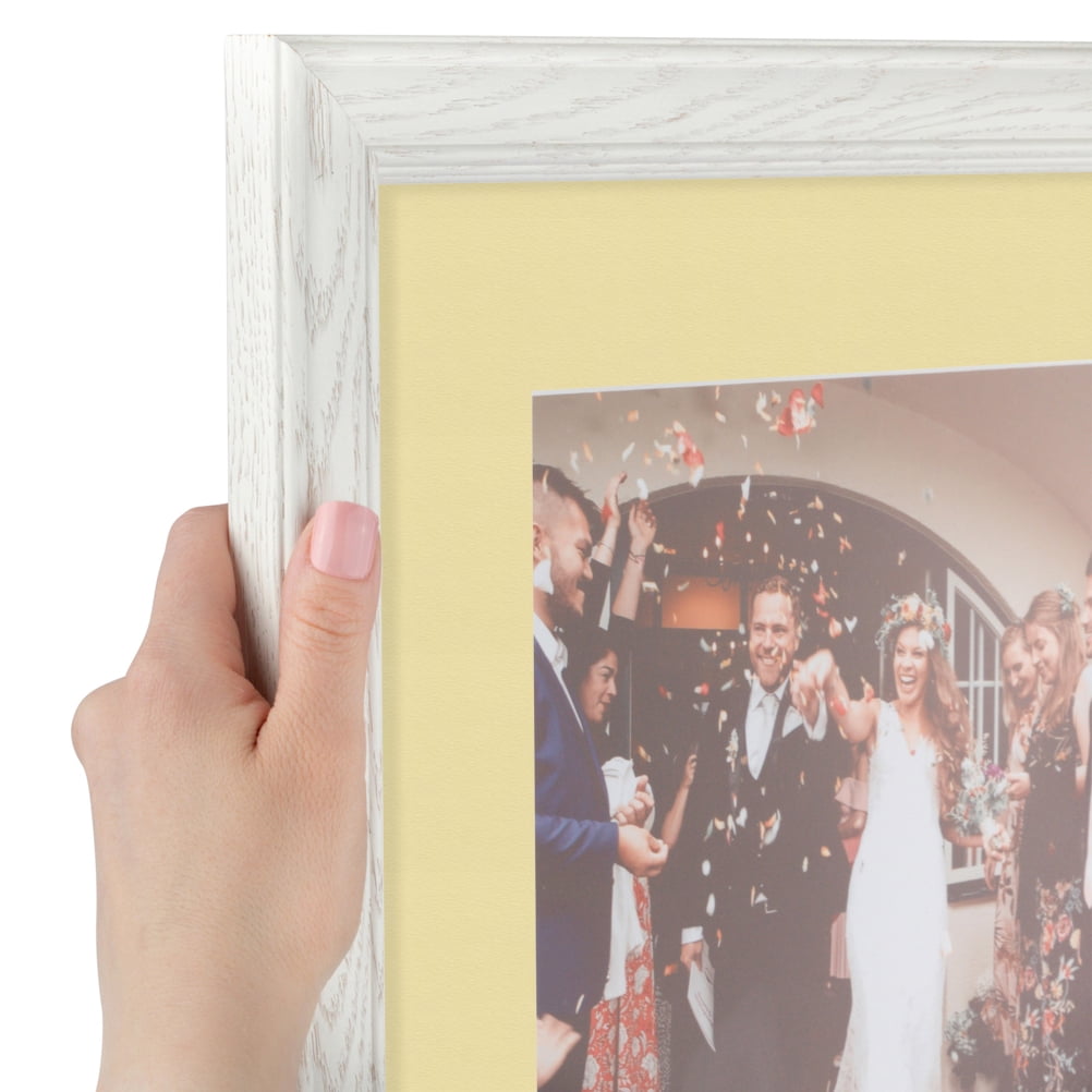 ArtToFrames 22x28 Matted Picture Frame with 18x24 Single Mat Photo Opening Framed in 1.25 Off White Wash on Ash and 2 Buttercup Mat (FWM-4098-22x28)
