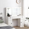 thumbnail image 2 of PORKISS Makeup Vanity Table, Wood Vanity Desk with Mirror, 3 Color Lighting Modes Adjustable, Modern Storage Dressers with 3 Drawers for Bedroom, White, 2 of 9