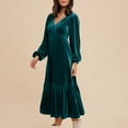 thumbnail image 4 of Blczomt Velvet Womens Holiday Dresses 2025 Flowy Midi Green Long Sleeve A Line Plus Size Soft V Neck Dress, 4 of 8