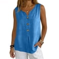 thumbnail image 2 of Qwertyu Cotton Linen Tank Tops for Women V Neck Button Down Shirts Lightweight Breathable Summer Casual Sleeveless Blouses 2026 Blue 2XL, 2 of 7