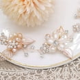 thumbnail image 3 of Bridal Crystal Headband with Freshwater Pearls Flower Design Wedding Hair Accessories (Rose Gold), 3 of 4
