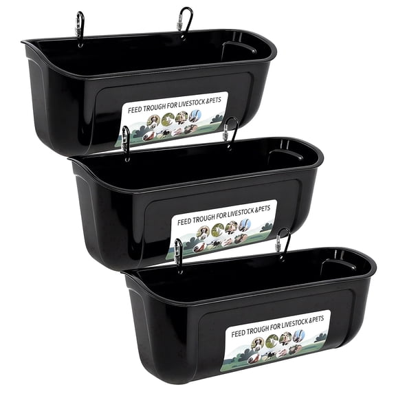 Zalalova 3 Pack Duck Chicken Feeder,Hanging Fence Feed Trough,Goose Turkey Chick Waterer with Clips,Livestock Feeding Container,Poultry Bucket,8 Quarts in Total Black