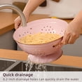thumbnail image 3 of Metal Colander Set of 2, Strainer Basket with Handles 3.5 & 5 Qt Powder Coated Self-draining Solid Ring Base Metal Large Kitchen Colander Bowel for Pasta Vegetable Fruit (PINK), 3 of 7