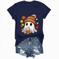 thumbnail image 4 of TOWED22 Women Cute Bow Ghost Halloween Shirt Funny Halloween Costume Tshirts Short Sleeve Spooky Graphic Tee Tops(Navy,3XL), 4 of 8