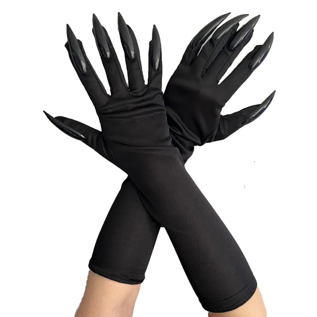 Disfraz de Halloween, guantes con forma de pata, uñas largas, guantes negros para fiesta, garras de gato, accesorio de Halloween, guante con garras de lobo, disfraz de Cosplay