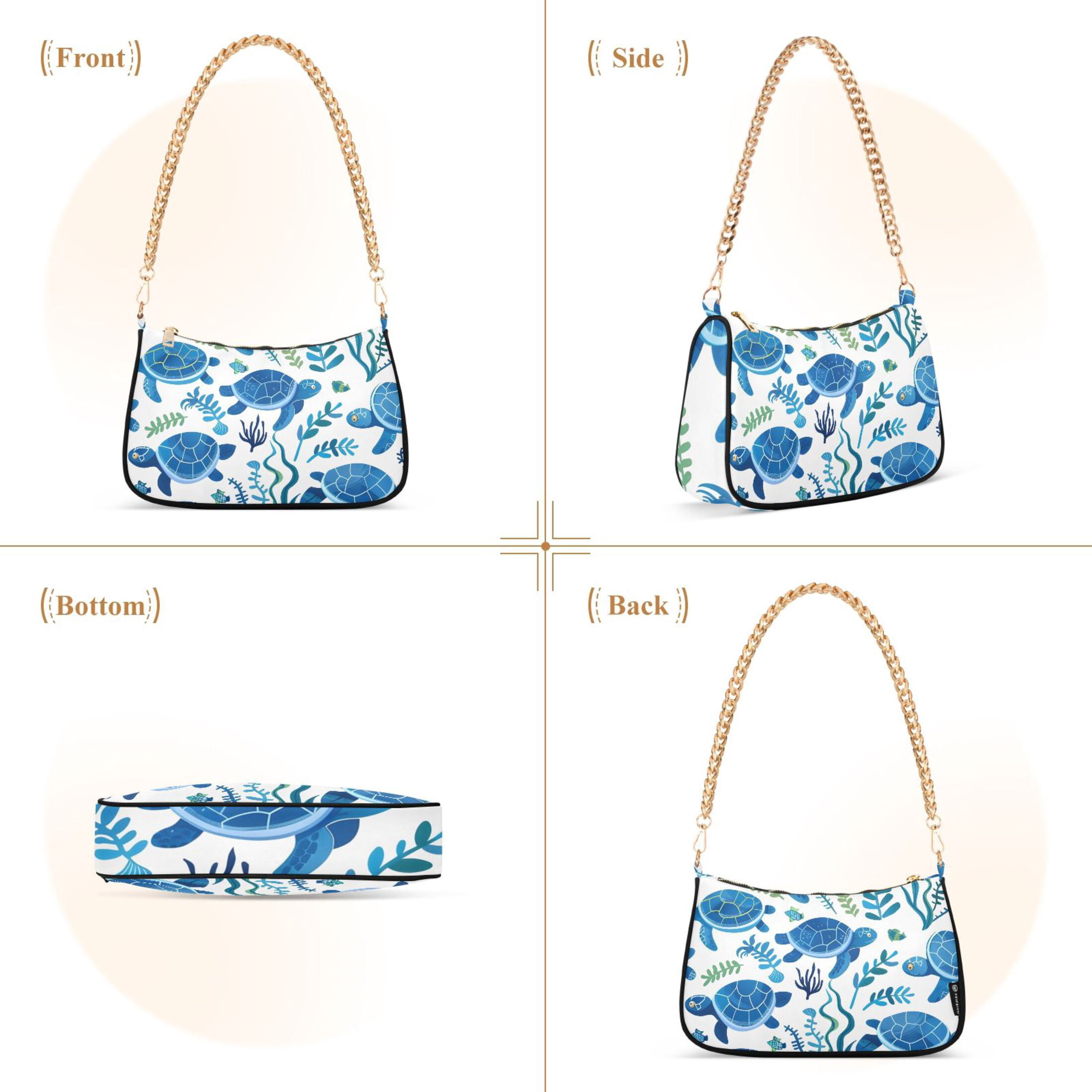 Ryvnso Turtles with Seaweed Womens Chain Shoulder Bag Tote Handbags Clutch Hobo Purse with Zipper for Travel