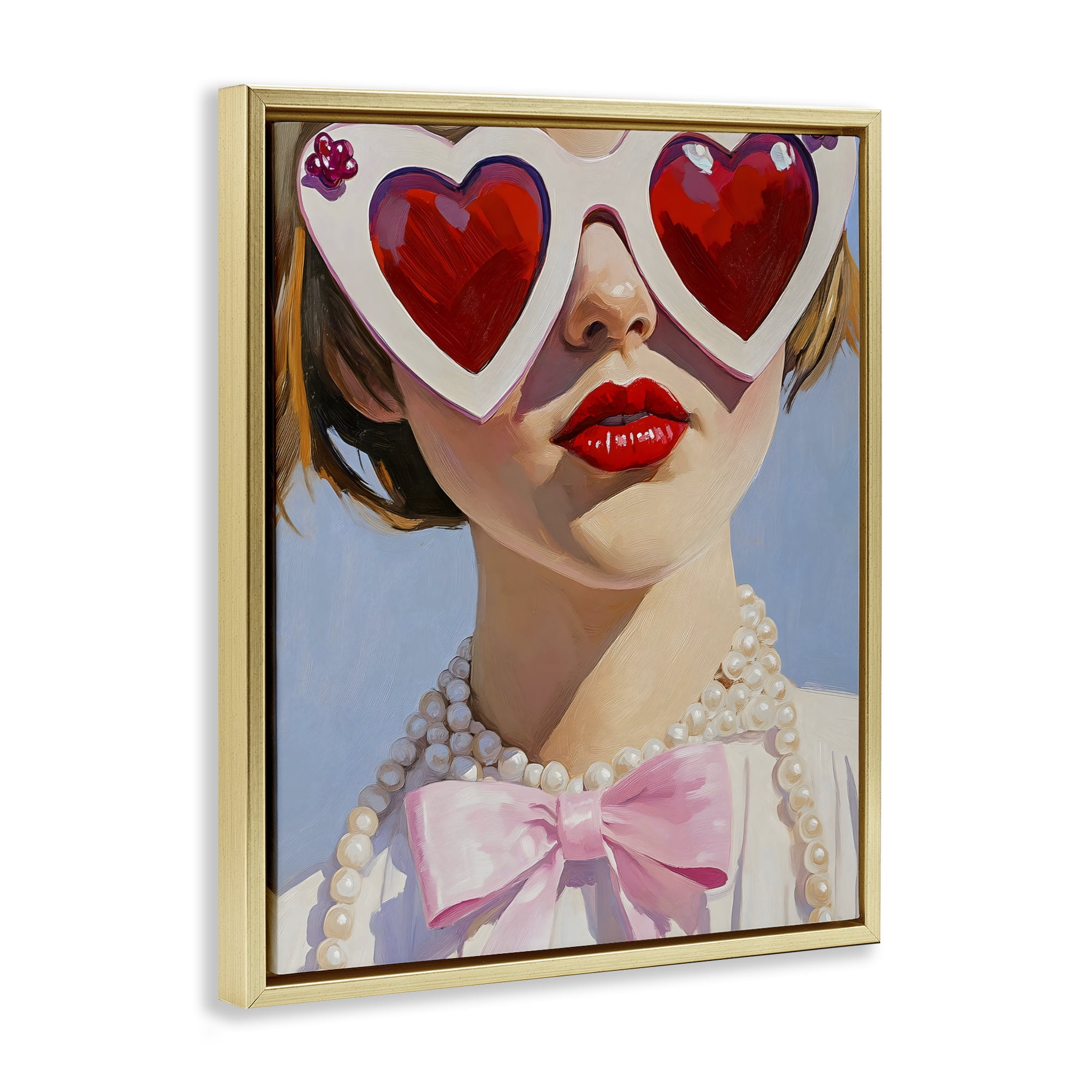 Stupell Industries Romantic Red Heart Glasses Gold Framed Floater Canvas Wall Art, design by The Prints Vibe