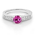 thumbnail image 2 of Gem Stone King 1.15 Ct Round Pink Created Sapphire 925 Sterling Silver Engagement Ring (Size 5), 2 of 5