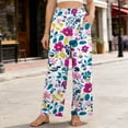 thumbnail image 2 of Amzcrzy Wide Leg pants Women 2026 Floral Print Cotton Linen Womens Trouser Pants Loose Fit Casual Summer Palazzo Pants Breathable High Waisted Lounge Pants Women with Pockets for Vacation Daily, 2 of 7